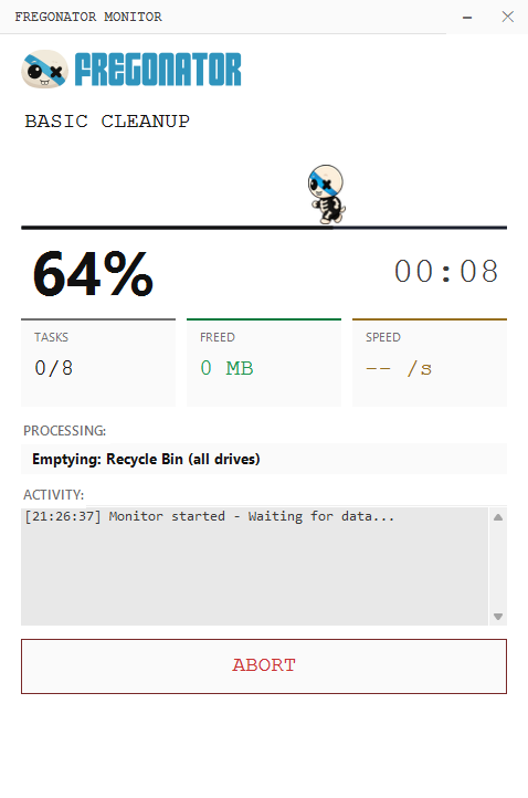 FREGONATOR 7 monitor: Eustaquio running on the progress bar